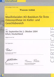 AO-Basiskurs "Osteosynthese im Kiefer- und Gesichtsbereich" - 09/2004 AO-Basiskurs "Osteosynthese im Kiefer- und Gesichtsbereich" - 09/2004