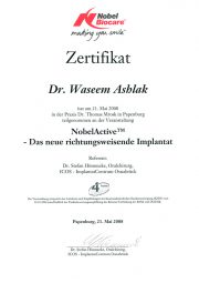 Zertifikat "NobelActive - Das neue richtungsweisende Implantat" - 05/2008 Zertifikat "NobelActive - Das neue richtungsweisende Implantat" - 05/2008