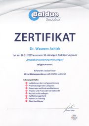 Zertifikat Kurs "Inhalationssedierung mit Lachgas" - 11/2019 Zertifikat Kurs "Inhalationssedierung mit Lachgas" - 11/2019